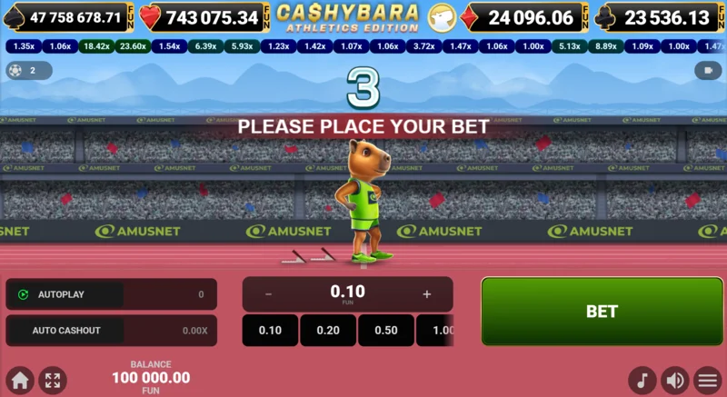 Cashybara Athletics Edition - aðalskjár hlaups með margföldunarmæli