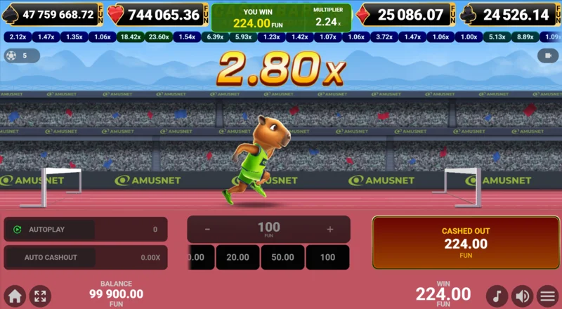 Cashybara Athletics Edition - vel heppnað Cash Out og vinningurinn greiddur út